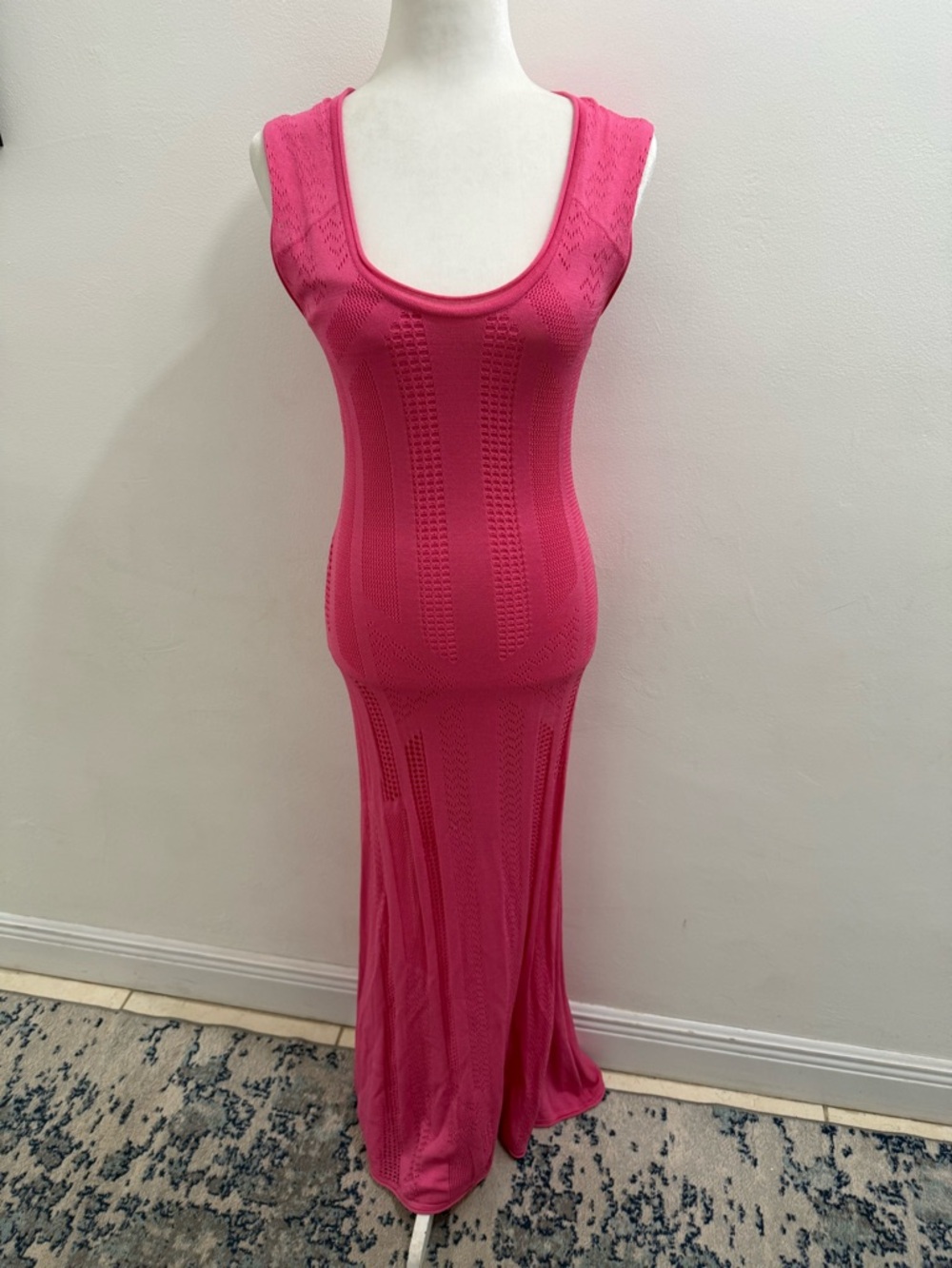 Catherine Malandrino Hot Pink crochet maxi dress Size S EUC